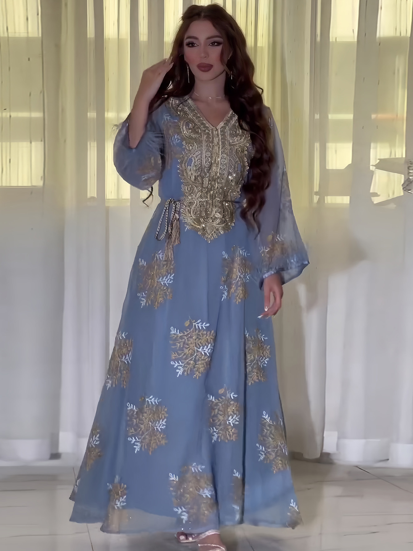 Damenbekleidung Bestickte muslimische Roben Arabische Kleidung Kleider_voghion.com