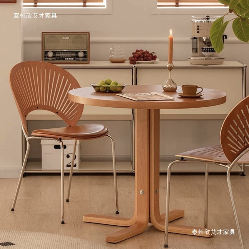 法式中古风餐椅贝壳椅家用创意实木简约高级感网红中古风餐桌椅|undefined