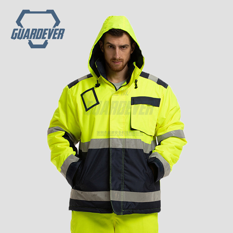 Winter clothes work clothes outdoor fluorescent color safety reflective warm jacket suit cold proof work clothes factory custom
