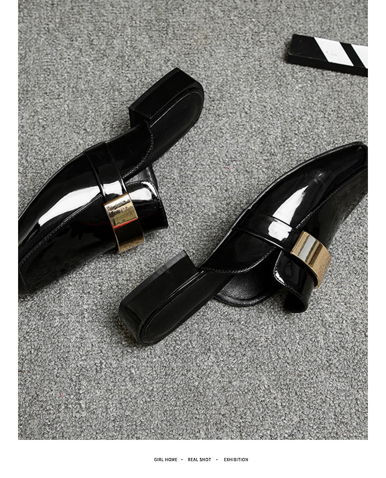 Elegant Women's Loafers With Metal Buckle And Thick Heel Style_voghion.com