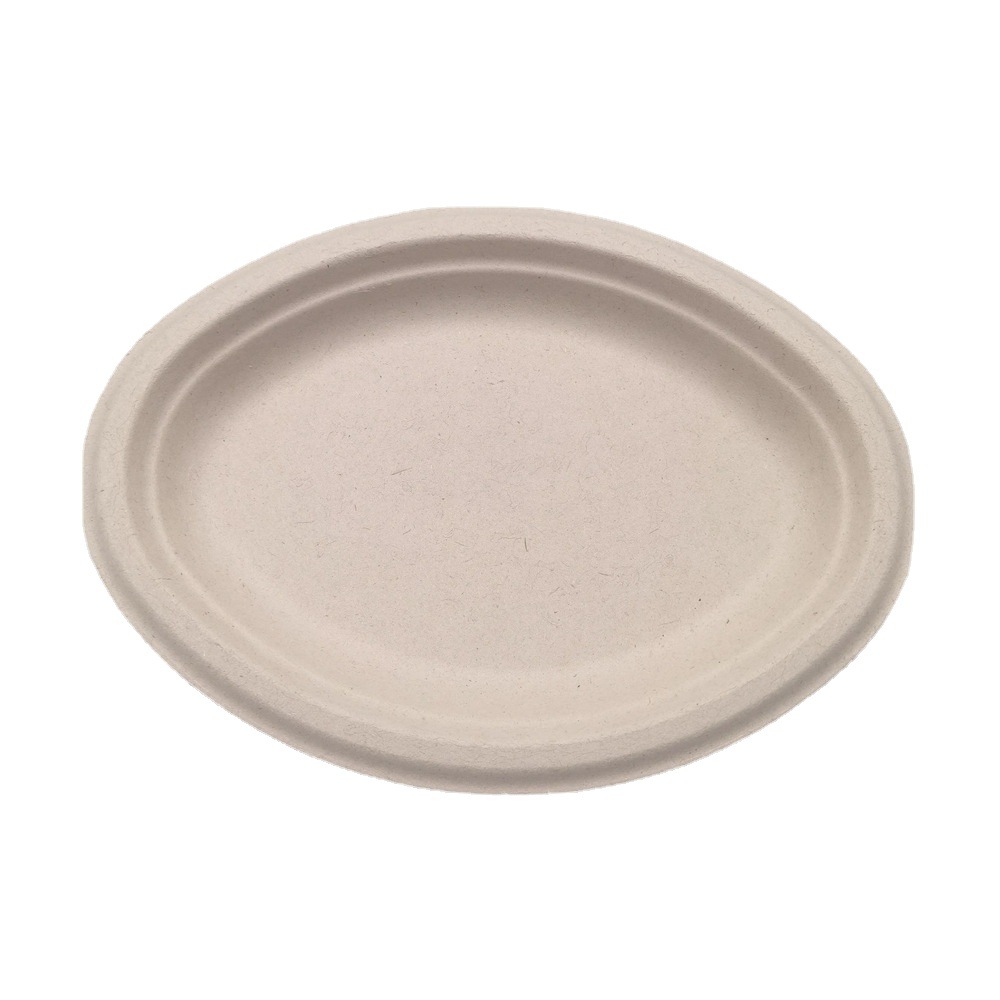 Shaogeng oasis al por mayor pulpa de caña de azúcar pulpa de bambú desechable protección del medio ambiente vajilla tamaño oval disco degradable compostable