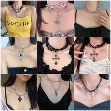 复古个性暗黑系黑色十字架双层多层叠戴项链小众轻奢高级感锁骨链