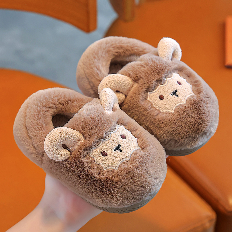 Baby Cotton Slippers 2024 New Boys' Indoor Warm Household Mao Mao Shoes Girls' Bag with Cartoon Cotton Slippers for Winter
