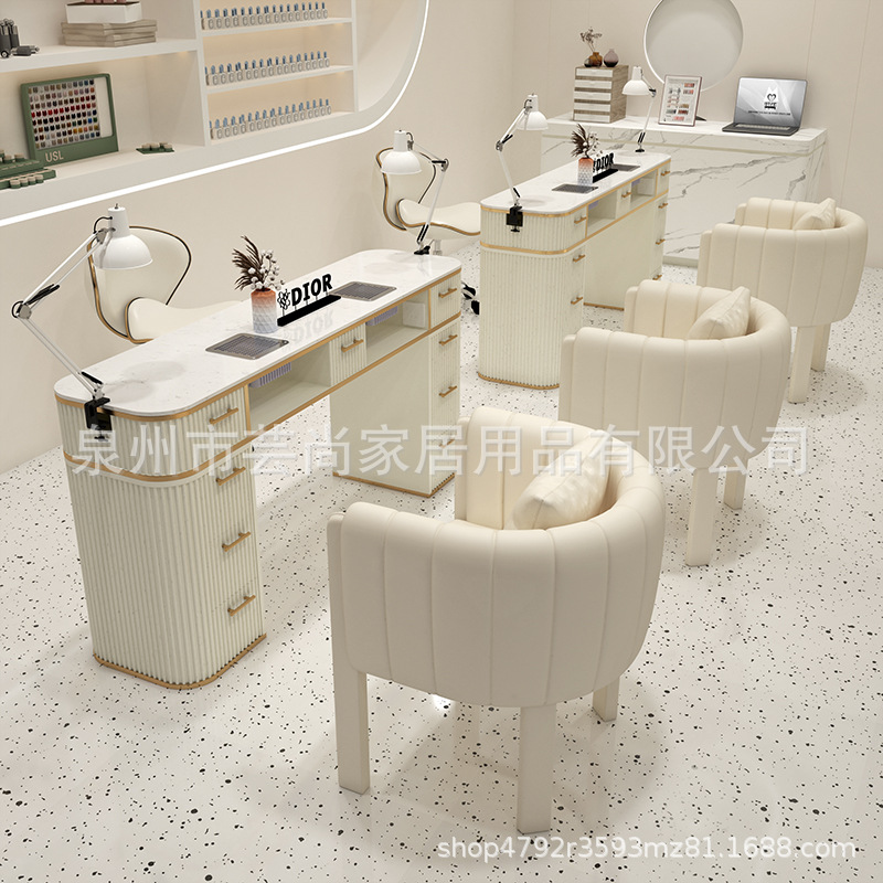 Nail Salon Classy Cream Style Manicure Table and Chair Set with Vacuum Cleaner Socket New Nail Salon Special Table