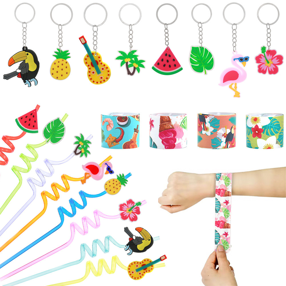 Nuevo estilo transfronterizo Hawaii pajita flamenco sandía llavero de verano anillo de palmaditas hawaianas muñequera