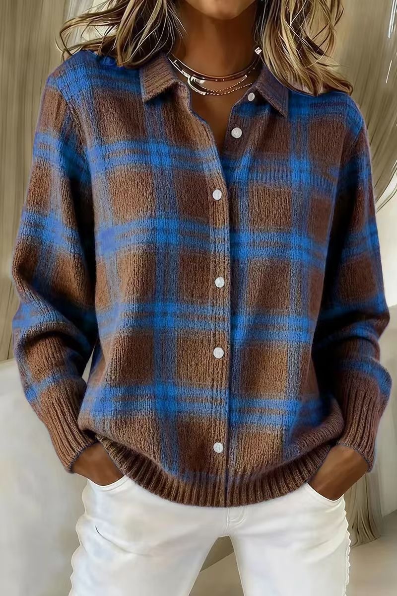 Europa y Estados Unidos transfronterizos Amazon estación independiente de mujer caudal relajado caño invierno cuadrado camisa de cuello largo suéter cardigan