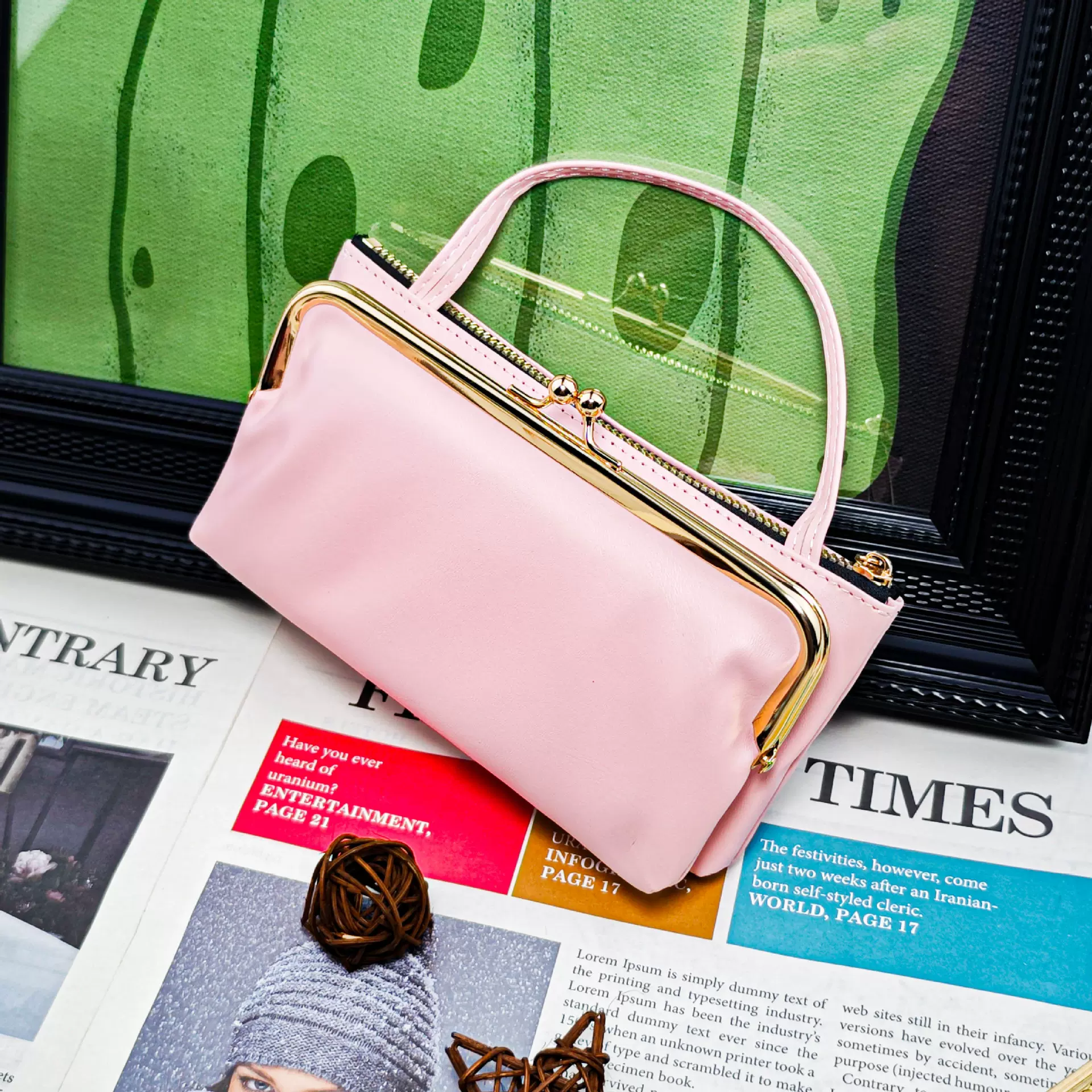 女士钱包跨境爆款 时尚简约 双层两用设计可拆卸 高级感 生日礼物