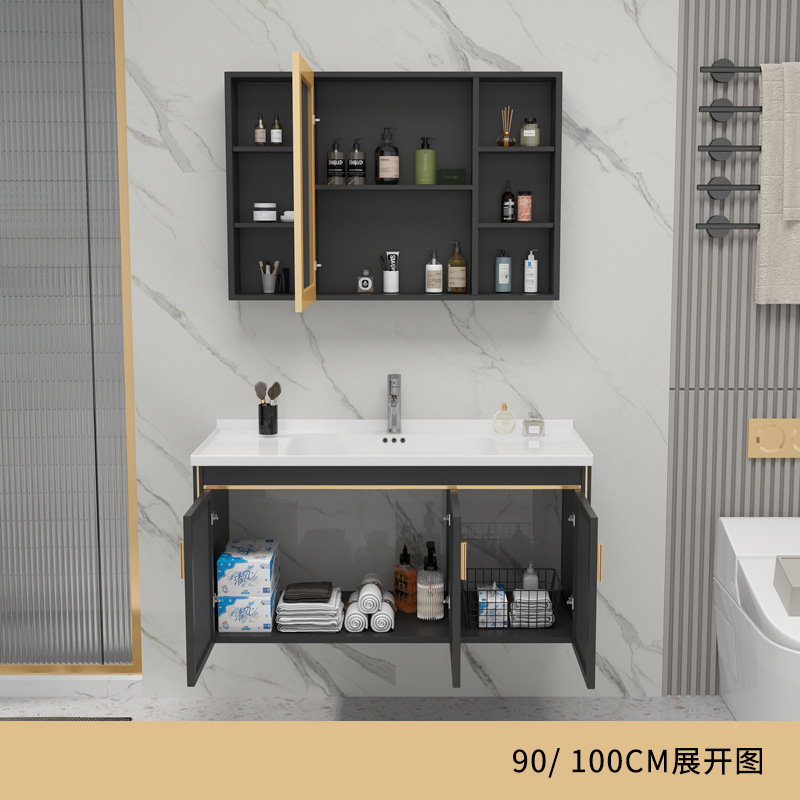 Rock placa espacio de aluminio gabinete de baño pequeño apartamento lavabo simple cuarto de baño tabla de lavado lavabo espejo gabinete combinación