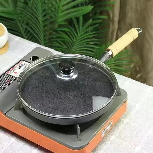Direct 26cm wooden handle frying pan+(glass lid)