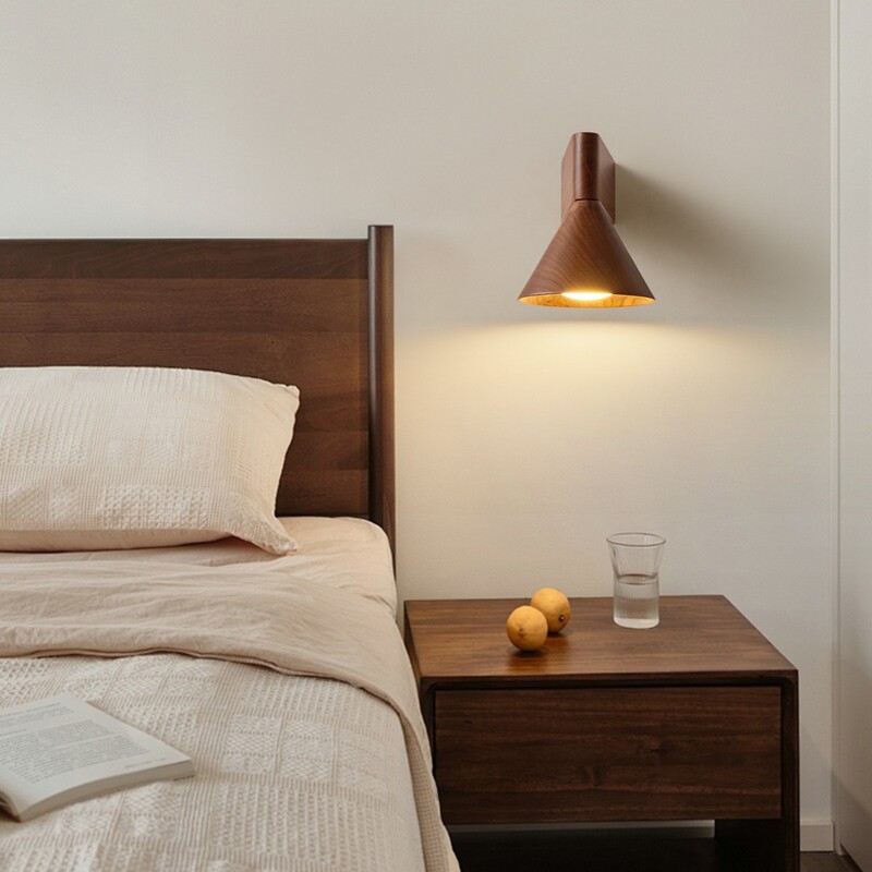 Medieval Style Wall Lamp, Minimalist Conical Geometric Bedroom Bedside Lamp, Walnut Designer Living Room Background Wall Corridor Lamp