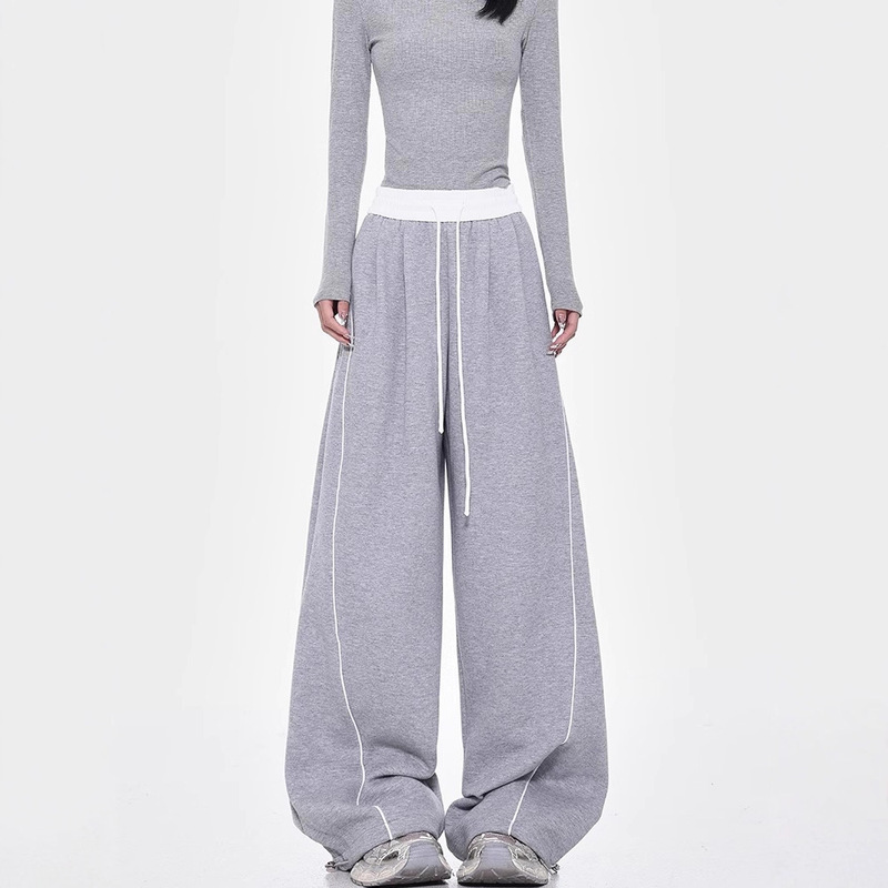 American Drawstring Wide-Leg Sweatpants for Women 2025 Spring, Autumn and Winter High-Waisted Loose Straight-Leg Casual Pants