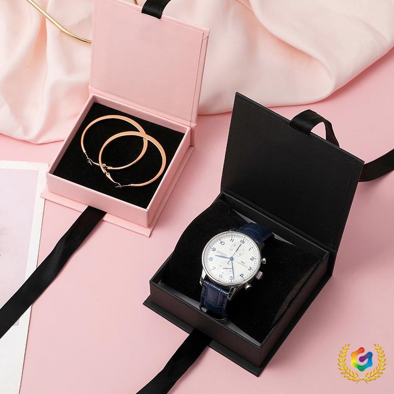 ☨ Exquisite Ribbon Box Flip-Top Jewelry Box for Rings, Watches, Necklaces, Earrings, Gift Box for Jewelry Pendants, Badges, and Gifts