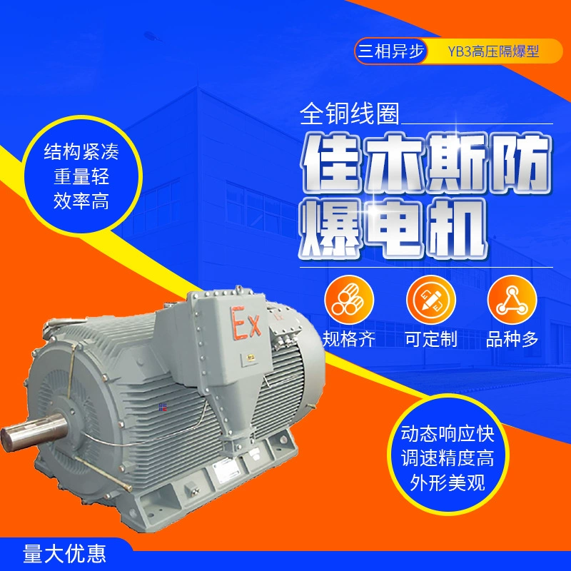Электродвигатель Jiamusi Motor YB3, высоковольтный, взрывозащищенный, трехфазный асинхронный, с трехуровневой степенью энергоэффективности, газонепроницаемый.