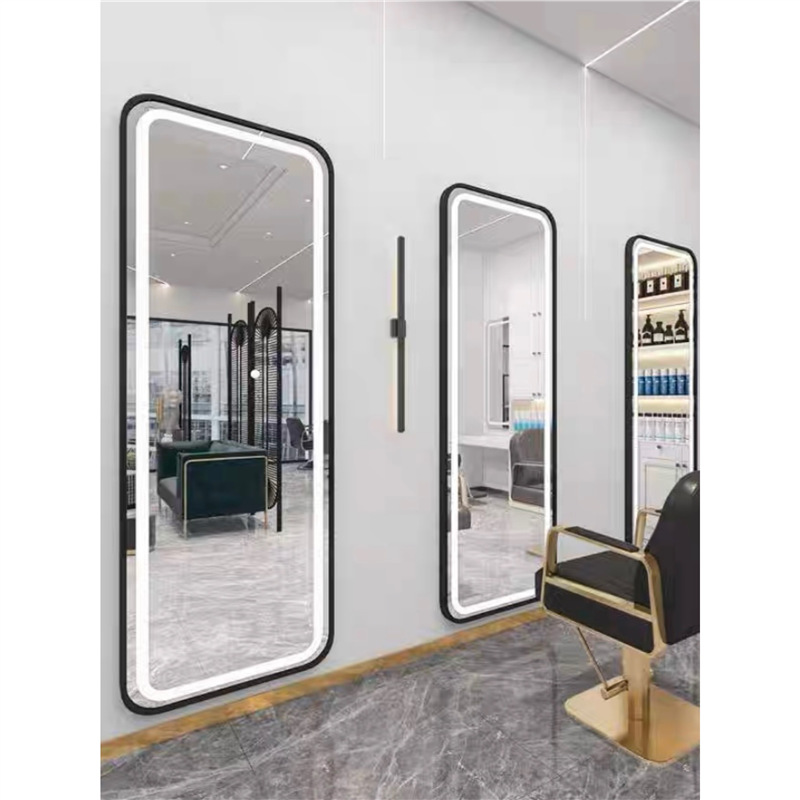 Barbería en línea tabla de espejo salón especial tipo pared simple barbería espejo de piso LED tabla de espejo de escaldado control táctil
