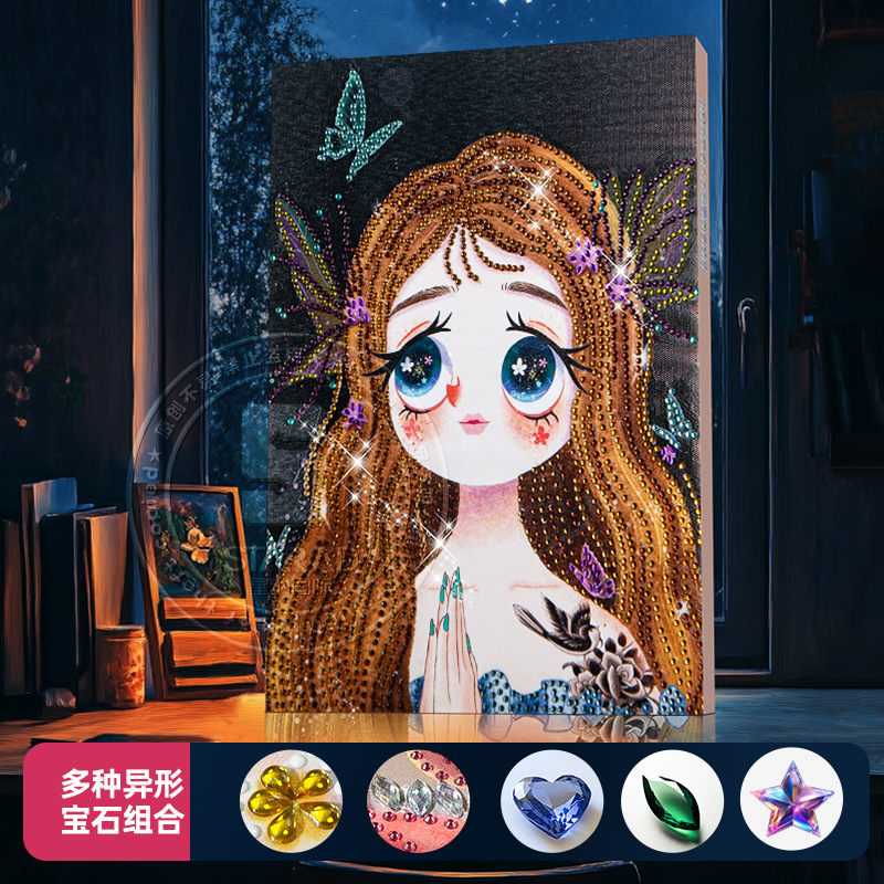 Diseño original transfronterizo nueva luz y sombra princesa de cuento de hadas pegatinas de diamante 5D DIY con marcos de tamaño brillante pintura de diamante