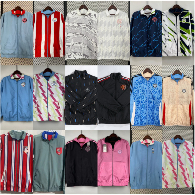 Popular Retro Jersey Football Uniform Reversible Windbreaker Jacket Real Madrid Barcelona Spain Argentina Training Uniform