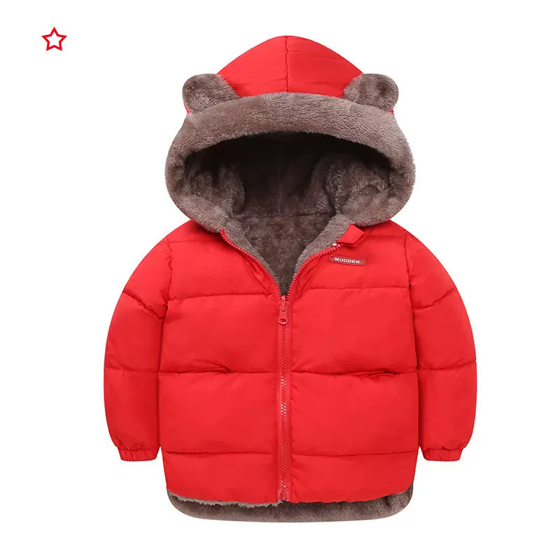 秋冬新款童装男女童耳朵棉衣儿童羽绒棉服加厚短款宝宝羊羔绒棉袄