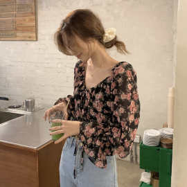 碎花雪纺衬衫女装夏季新款设计感小众衬衣法式别致短款上衣服衬衫