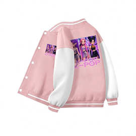 3D印花美式复古棒童装球服外套 黑白撞色显瘦百搭舒适学生上衣.