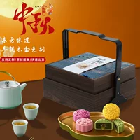 Индивидуальная подарочная коробка для лунных пряников на фестиваль середины осени 2025 года, китайский стиль, упаковка на 6/8 капсул, высококачественная двухслойная деревянная коробка.