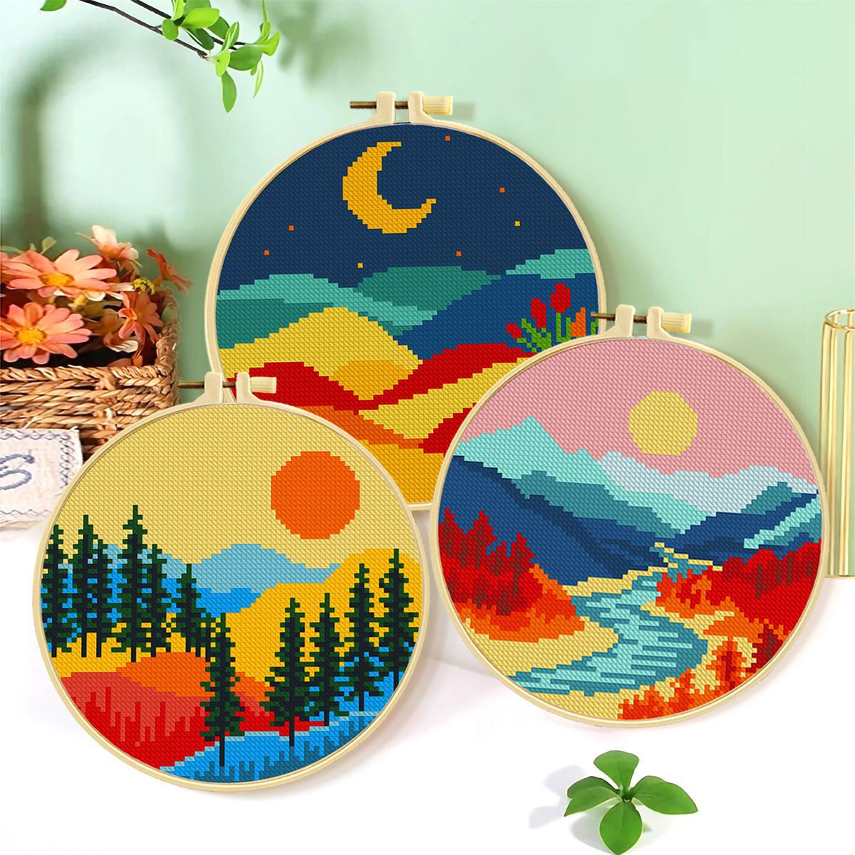 Mona Lisa Royal Landscape Cross Stitch Paisaje transfronterizo Sun Moon Valley Paisaje Punto de cruz Piezas pequeñas image 1