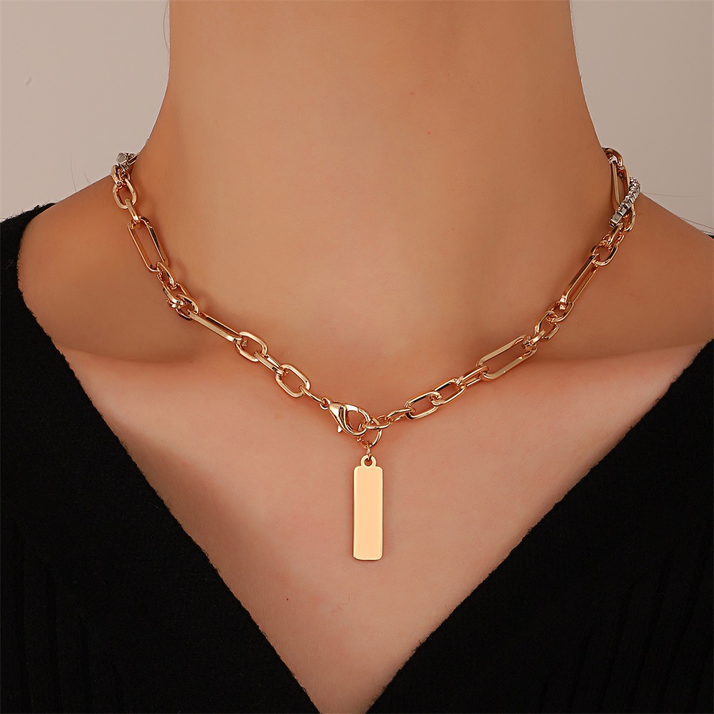 Japanese and Korean Creative DiamondEmbedded DoubleLayer Twin Necklace Cold Style Simple Personality Hollow Box Chain AllMatch Clavicle Chainpicture2