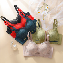 依格尔281无钢圈无痕蕾丝加厚小胸聚拢胸罩撞色侧收性感文胸内衣