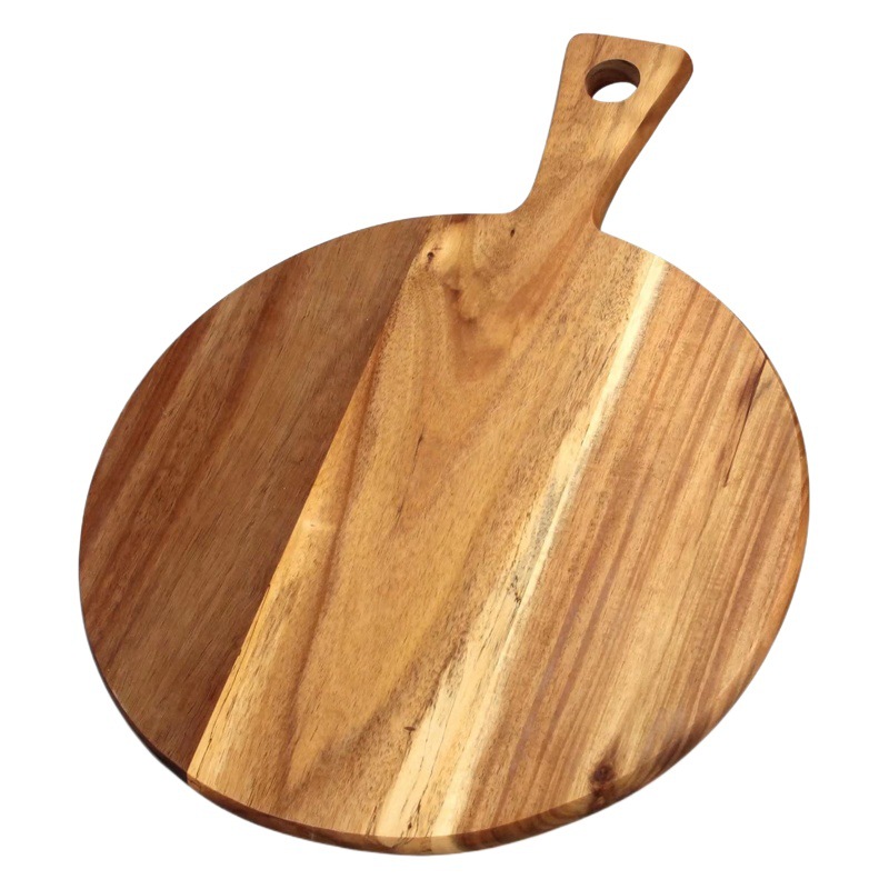 Pizza Board Amazon Simple Western-Style Acacia Wood Cutting Board Handle Round Thickeneded Cutting Board Supports Printed Logo