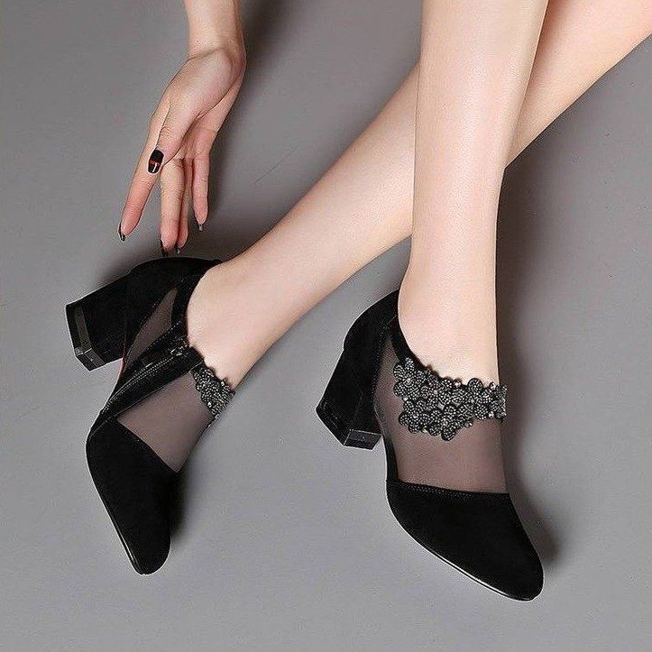 2026 primavera y verano de nuevo tipo de mujer con cremallera lateral hueca de moda sandalias de talón medio zapatos de mujer