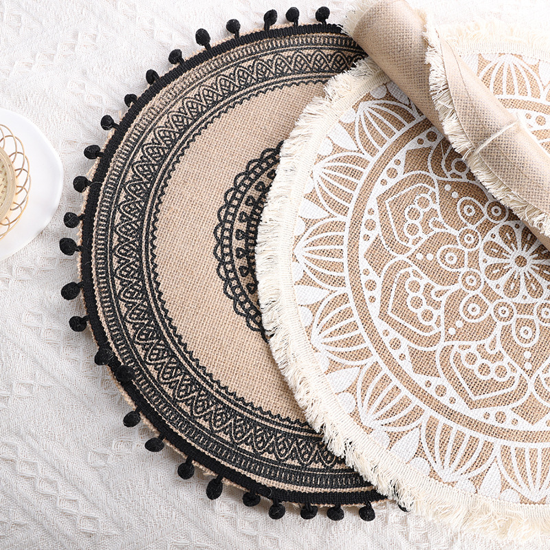 ins style Nordic woven coasters placemats cotton and linen table insulation pads home jute decorative mats_voghion.com
