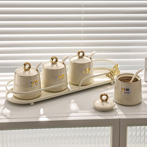 Nordic style seasoning jars full set of milk white light luxury ceramic seasoning jars household anti-slip seasoning jars factory wholesale