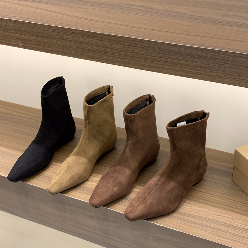 Inner Height-Increasing Pointed-Toe Brown Slim Boots, Short Boots for Women, 2025 Autumn and Winter Season, Fleece-Lined French-Style Ankle Boots, Martin Boots Inner Height-Increasing Pointed-Toe Brown Slim Boots, Short Boots for Women, 2025 Autumn and Winter Season, Fleece-Lined French-Style Ankle Boots, Martin Boots
