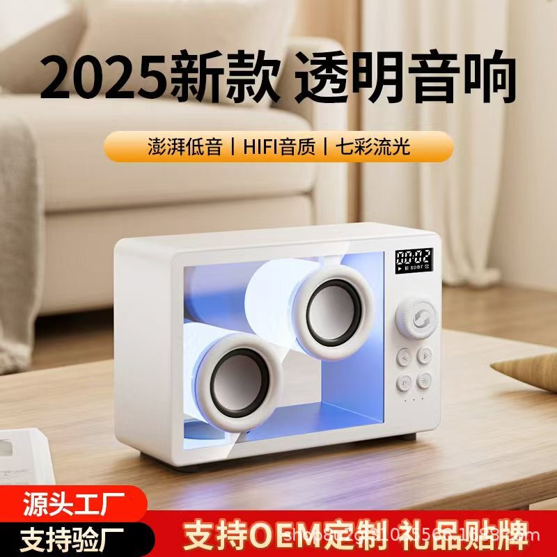 2025 Dual-Speaker Transparent Bluetooth Speaker, Compact and Portable, Gift Desktop Ornament, Wireless Stereo Speaker