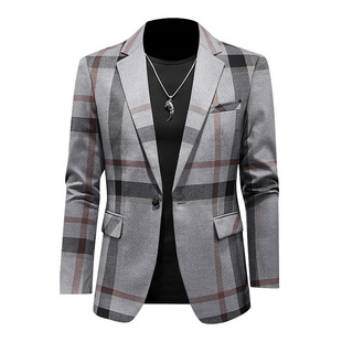 New men's casual suit single West plus size slim jacket small suit men's fashion handsome plaid suit men's fashion