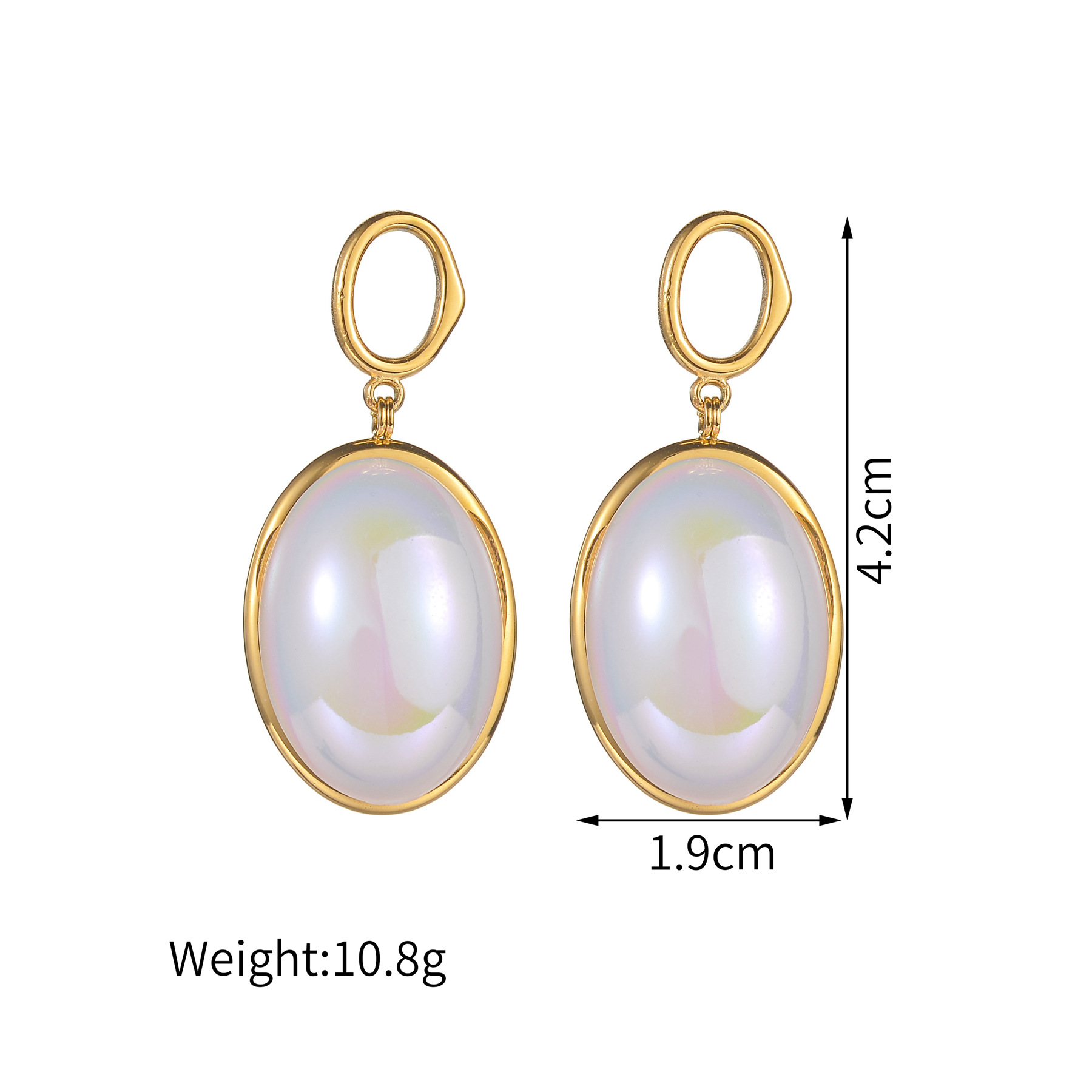 304 Stainless Steel Material 1 Pair Elegant Oval Heart Shape Shell Inlay Titanium Steel Pearl Drop Earrings