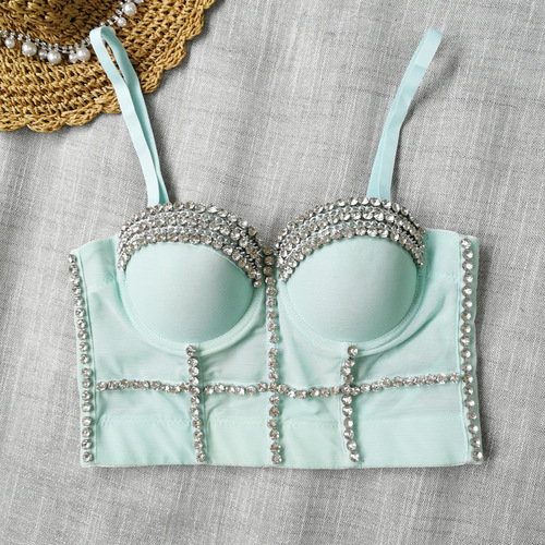 MAX Little Overlord's same style European and American fashion beaded and bright diamond hip-hop performance clothes slimming body-shaping clothes Internet celebrity suspenders for women