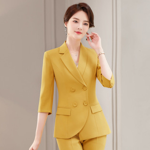 High-End Yellow Suit Set for Women, Summer Thin Style, Professional Elegant Goddess Style, Host Formal Suit Jacket