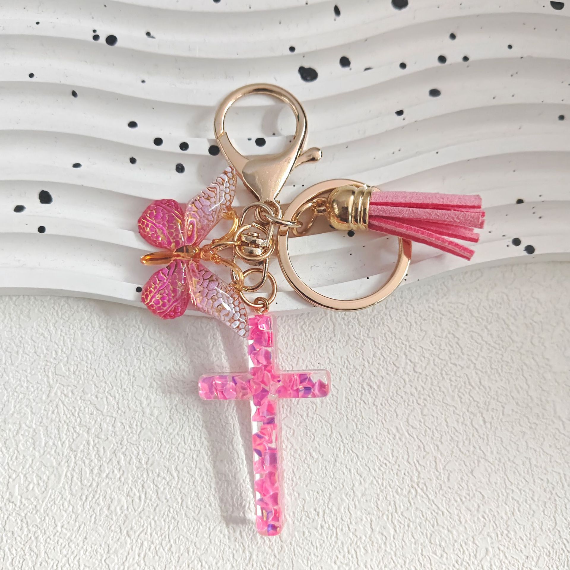 16g Weight Sequins Inlay Material Keychain Classification Daily Occasion Epoxy Material Cross, Butterfly Pattern Women's Gender Sweet Style Cross Butterfly Keychain Epoxy Sequins Women's Sweet Keychain 10