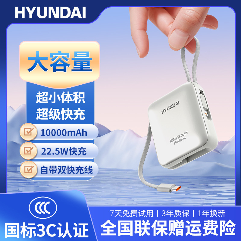 Modern Mini Convenient Fast Charging Power Bank 10000 Mah Large Capacity Built-In Cable Mobile Power Supply Gift T179L