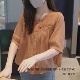 欧货重磅早春夏季气质文艺短袖衬衫女2024新款感漂亮穿搭上衣其他