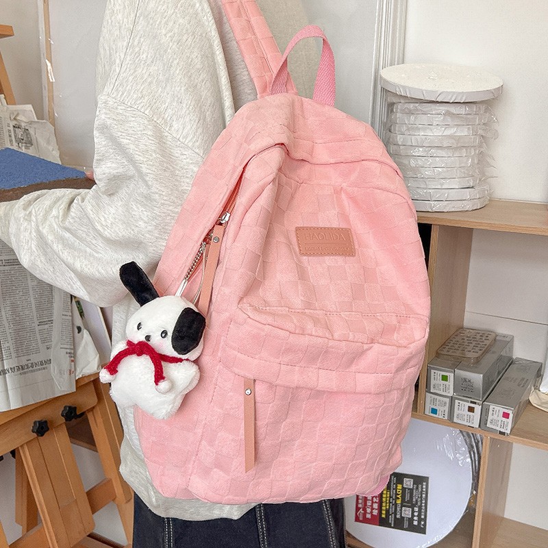 Estilo coreano ins estudiante nicho Plaid schoolbag Universidad simple todo partido color sólido de gran capacidad estudiante mochila casual