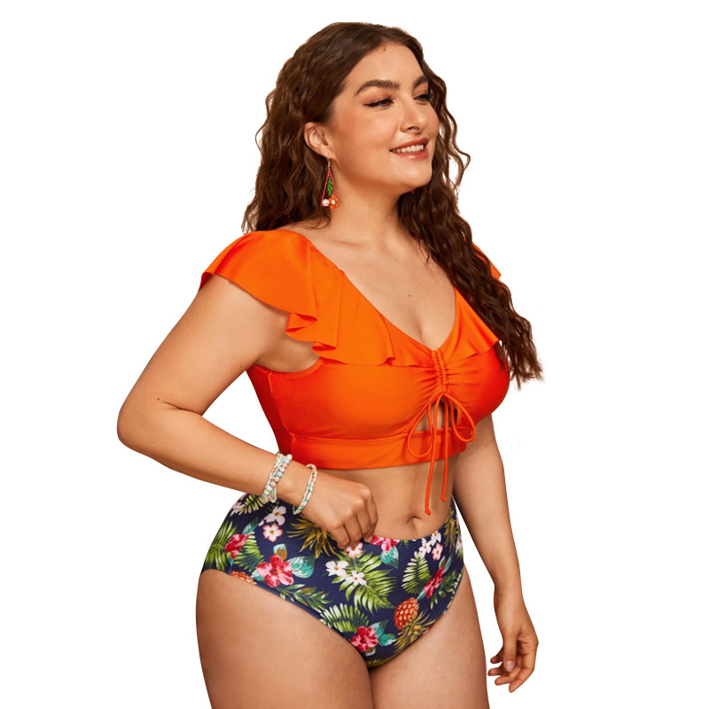 plus size print hollow backless Tankini two-piece set NSVNS117562