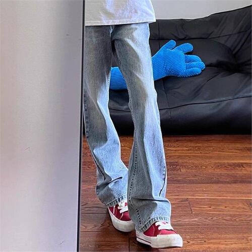 Exclusive Light Blue Vibe Bending Knife Jeans for Men - Summer 2025, Street Style Gangster-Chic, Slimming and Straight Leg
