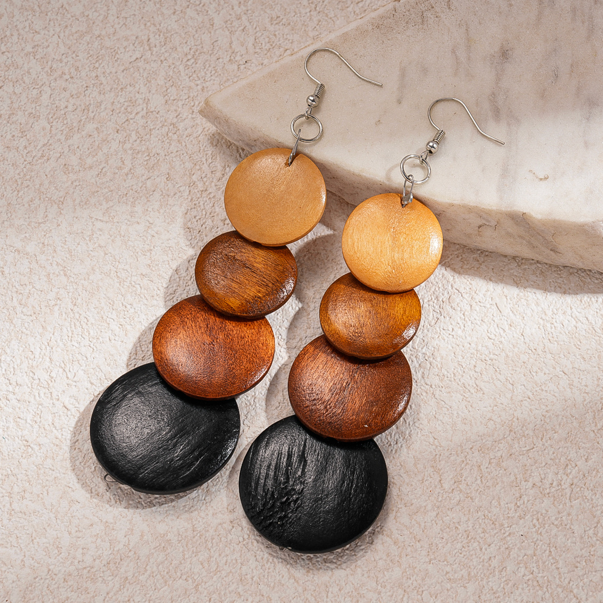 Europa y los Estados Unidos retro cuentas de madera transfronterizas cuentas geométricas ganchos de orejas redondas bohemias personalidad nicho de alta calidad pendientes para mujeres