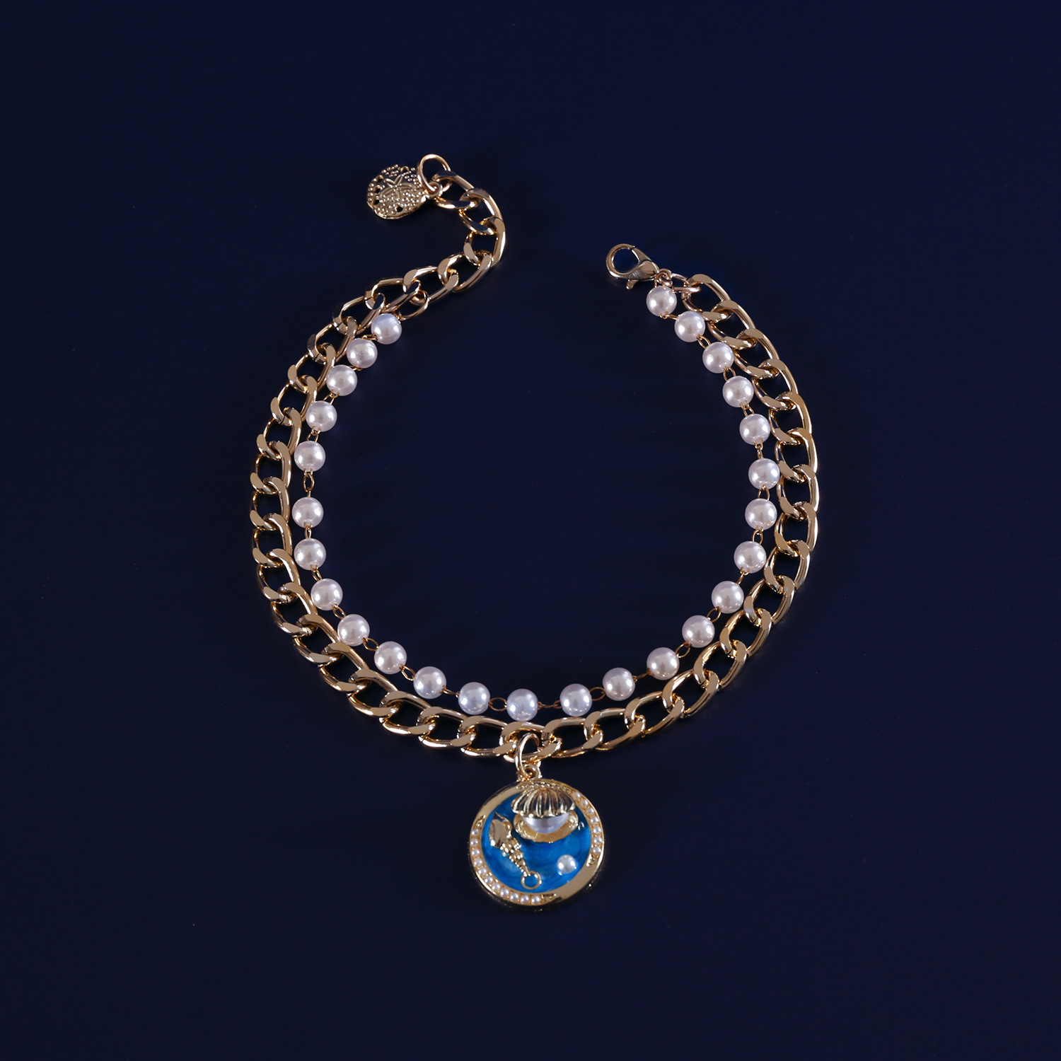 Mascotas concha marina gato perro collar perla de metal colgante de estrella de mar de cocotero ajustable collar de princesa de doble capa