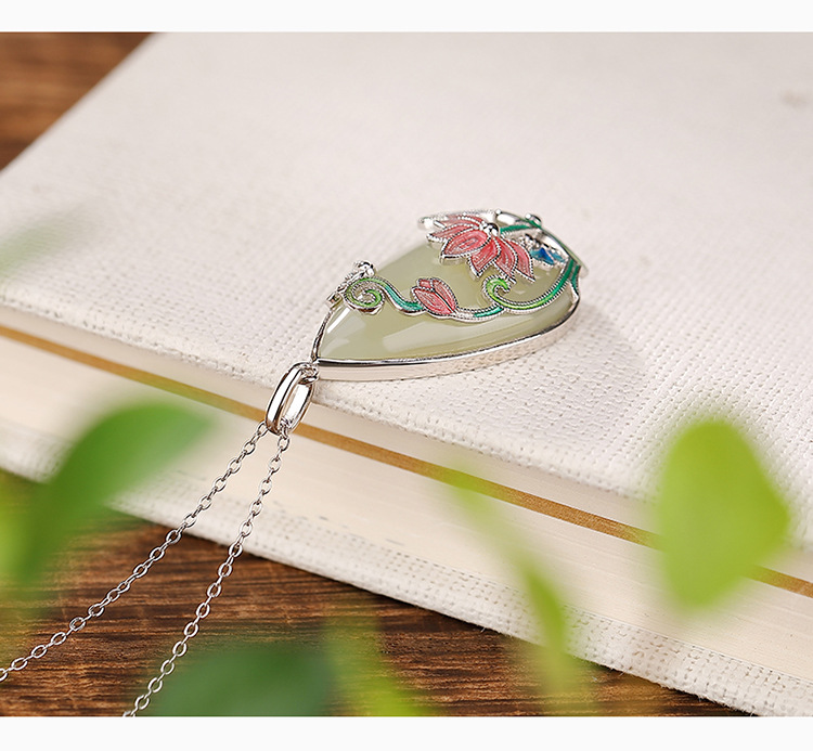 Mặt dây chuyền bạc S925 hình hươu đính ngọc bích trắng phong cách đơn giản — Mặt dây chuyền (không có dây chuyền) chi tiết 4