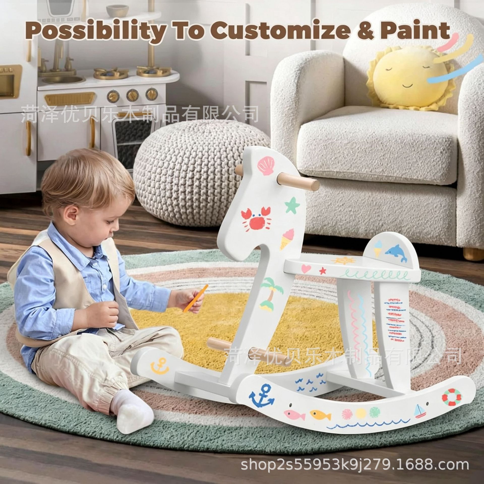 Wooden children's rocking horse chair gift, baby rocking chair, children's toy rocking horse, baby learning to sit rocking horse chair