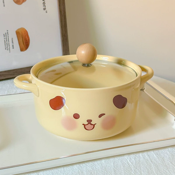 Both ears bowl-cream dogs (with lid)