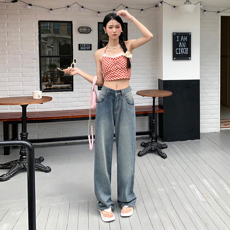 Minghai [SE.C2] Retro Feelings Star Pattern Loose Nostalgic Jeans Nine Points & Pants & Longer