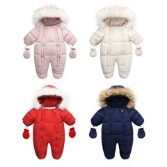 Cross-border newborn winter fur-collared romper, thickened and warm baby onesie for children